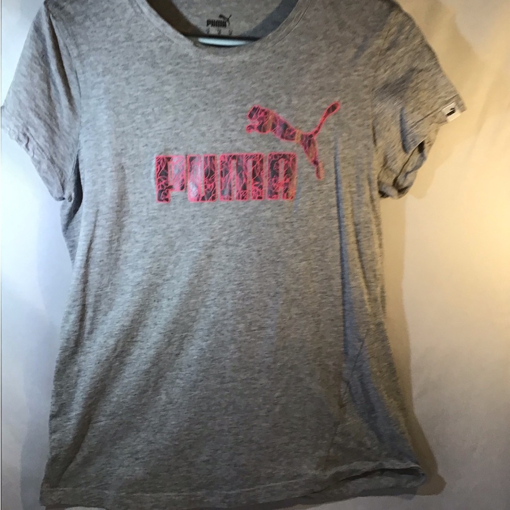 Puma Heather Gray Tee with Vibrant Pink Logo